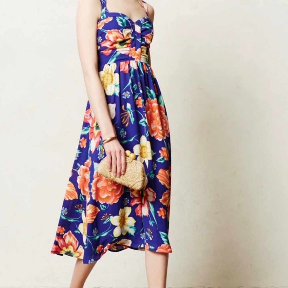 Moulinette Soeurs‎ Anthropologie Blue Floral Annona Midi Dress Size 0